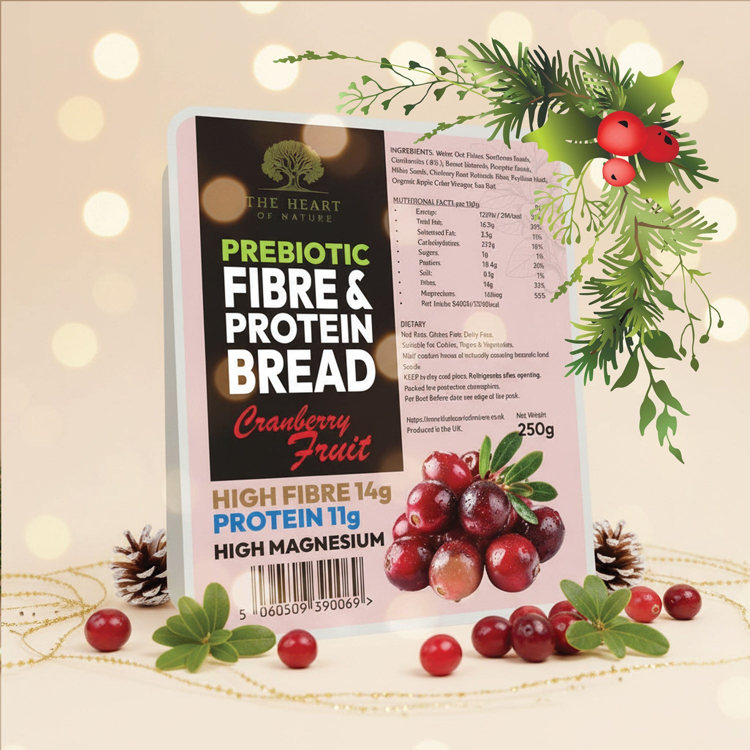 1 x 250g The Heart of Nature Prebiotic Slices with Cranberries ( 4 Slices )